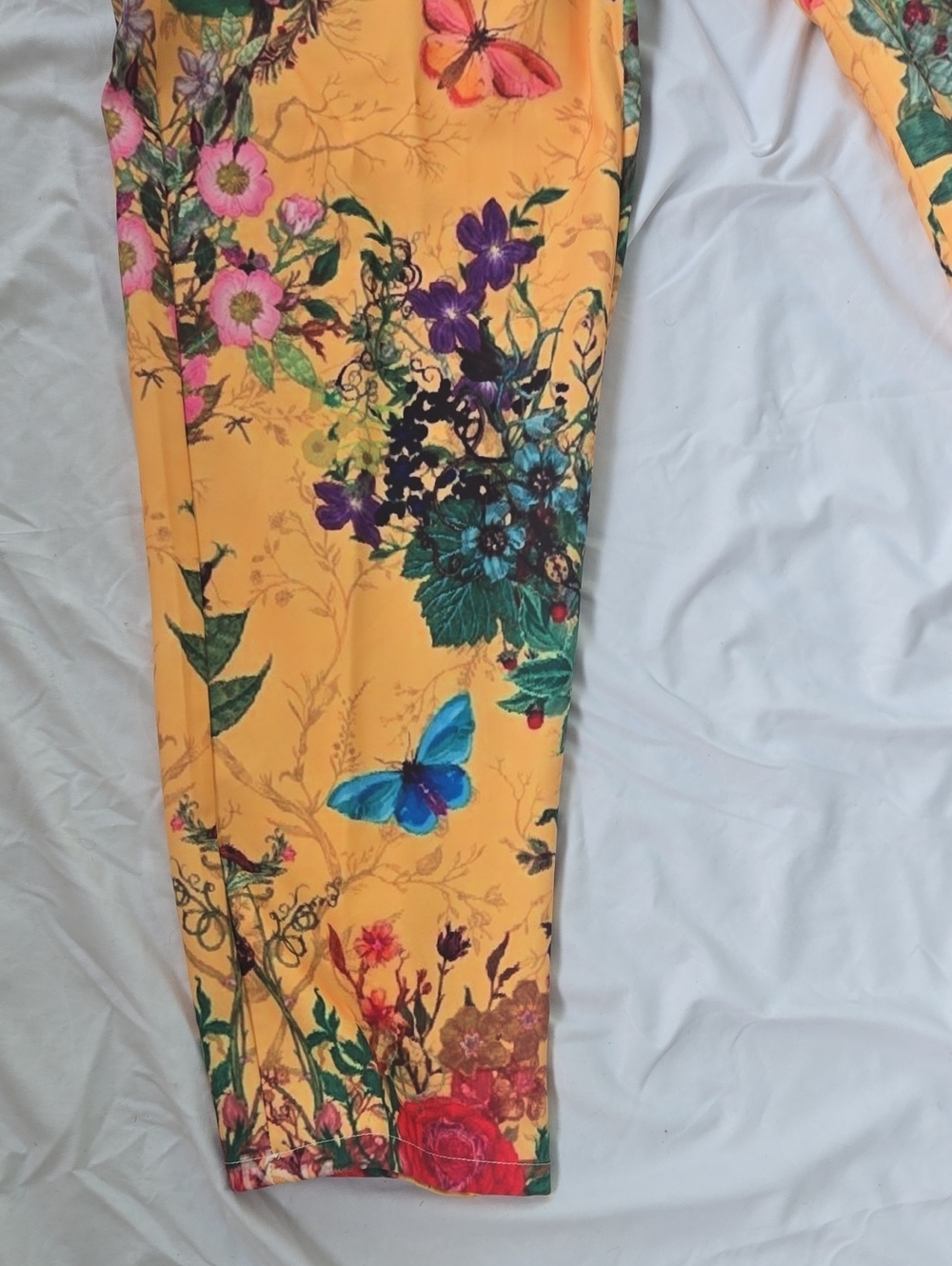 Men's Yellow Pants With Much Flowers/Foliage Front/Back Beautiful Multi Colors - Picture 6 of 13